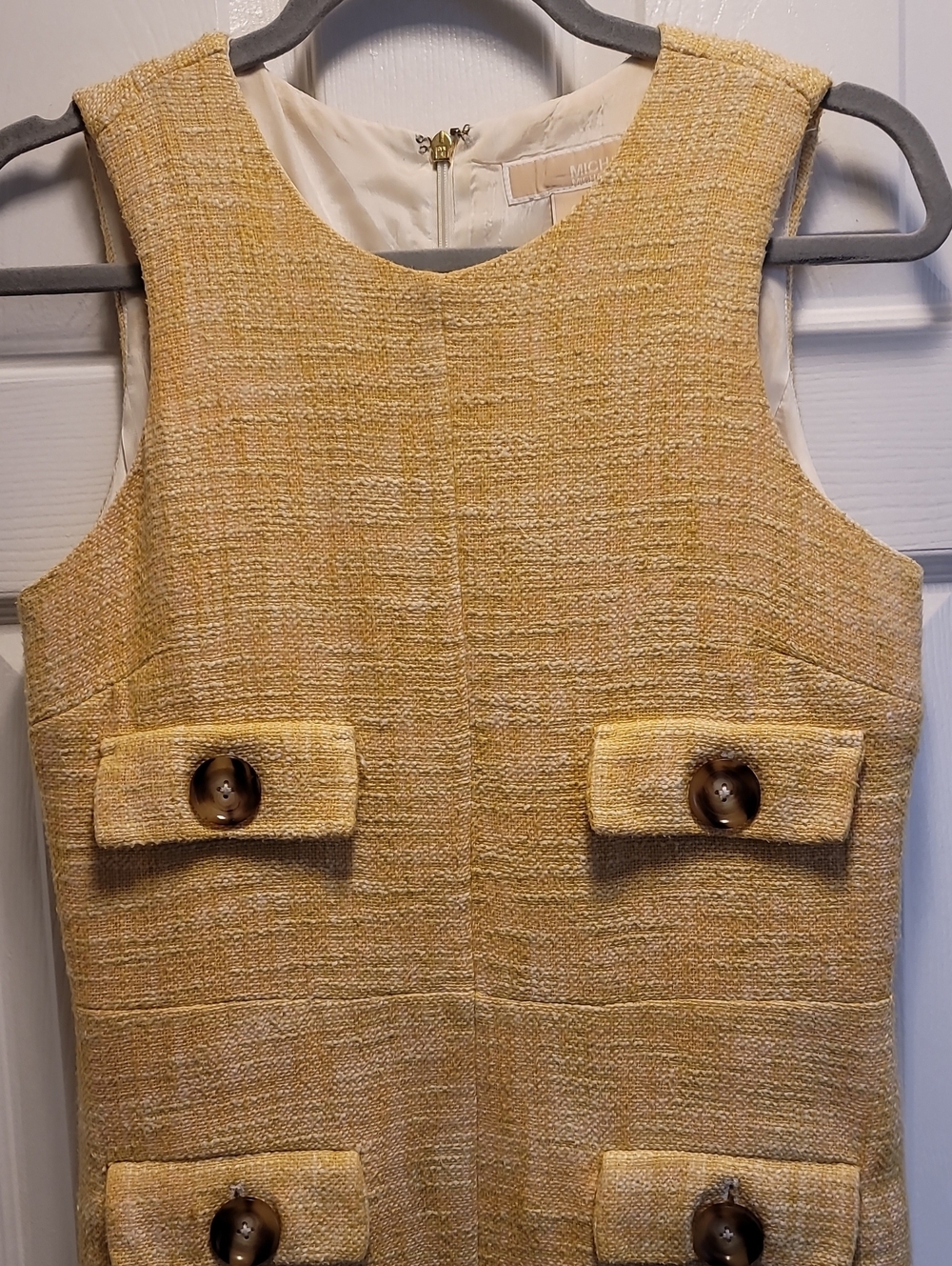 Michael Michael Kors Yellow Saffron Tweed Knit Shift Dress Sz 4 - Picture 2 of 11